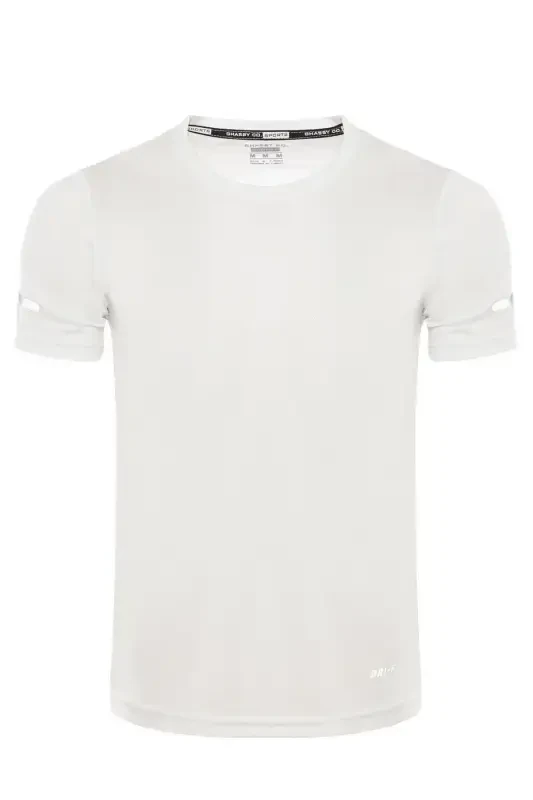 Erkek Nem Emici Hızlı Kuruma Atletik Teknik Performans Spor T-shirt-BEYAZ - 2