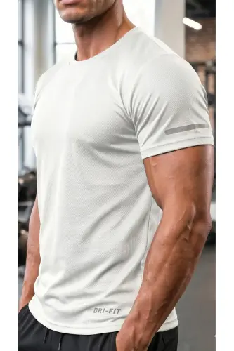 Erkek Nem Emici Hızlı Kuruma Atletik Teknik Performans Spor T-shirt-BEYAZ - GHASSY CO (1)