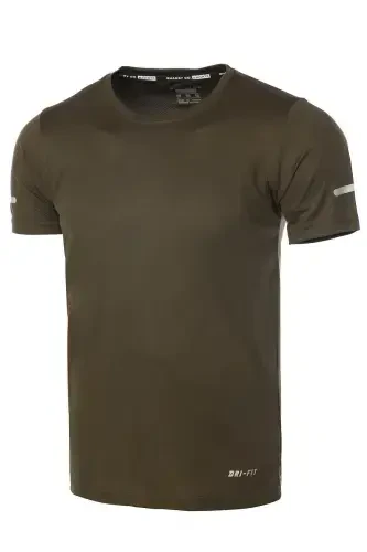 Erkek Nem Emici Hızlı Kuruma Atletik Teknik Performans Spor T-shirt-HAKİ - 1