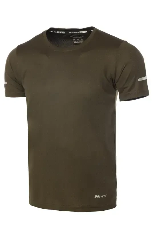 Erkek Nem Emici Hızlı Kuruma Atletik Teknik Performans Spor T-shirt-HAKİ - 1