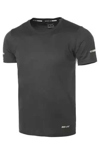 Erkek Nem Emici Hızlı Kuruma Atletik Teknik Performans Spor T-shirt-KOYU GRİ - 1
