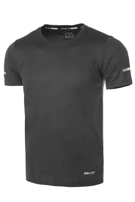 Erkek Nem Emici Hızlı Kuruma Atletik Teknik Performans Spor T-shirt-KOYU GRİ - 1