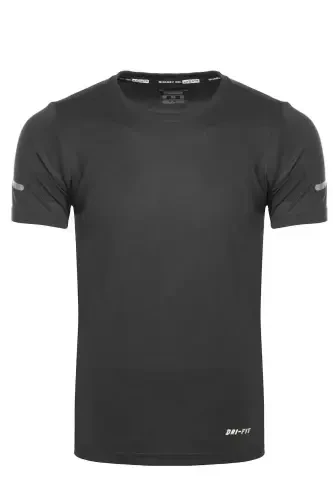 Erkek Nem Emici Hızlı Kuruma Atletik Teknik Performans Spor T-shirt-KOYU GRİ - 2