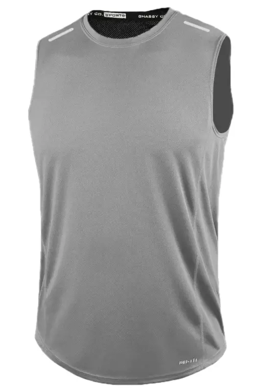 Erkek Nem Emici Hızlı Kuruma Atletik Teknik Performans Sporcu Sıfır Kol T-shirt Gym 108 - AÇIK GRİ - 1