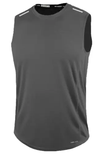Erkek Nem Emici Hızlı Kuruma Atletik Teknik Performans Sporcu Sıfır Kol T-shirt Gym 108-ANTRASİT - GHASSY CO (1)