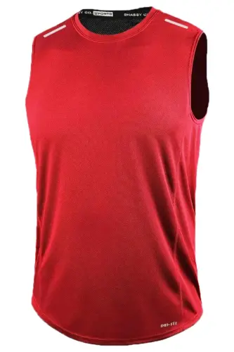 Erkek Nem Emici Hızlı Kuruma Atletik Teknik Performans Sporcu Sıfır Kol T-shirt Gym 108-KIRMIZI - 2