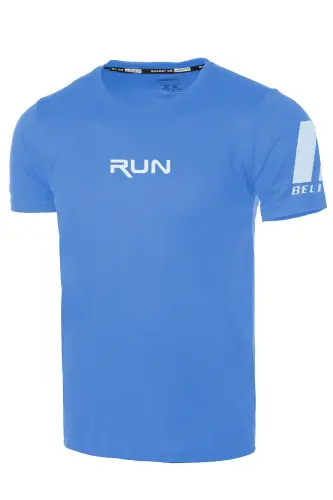 Erkek Nem Emici Hızlı Kuruma Performans Running Spor T-shirt - AÇIK MAVİ - 1