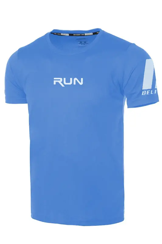 Erkek Nem Emici Hızlı Kuruma Performans Running Spor T-shirt - AÇIK MAVİ - 1