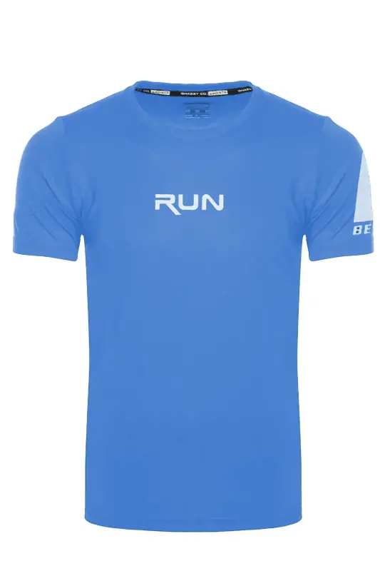Erkek Nem Emici Hızlı Kuruma Performans Running Spor T-shirt - AÇIK MAVİ - 2