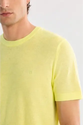 Erkek Neon Yeşil Bisiklet Yaka Triko Regular Fit T-Shirt A41Y5074 - Neon Yeşil - AVVA (1)