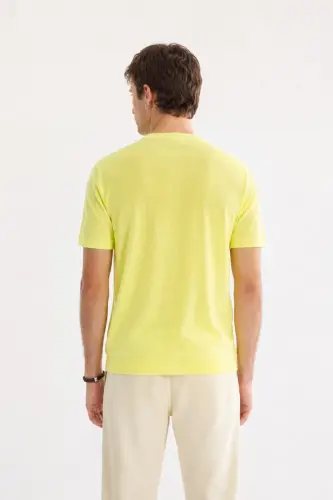 Erkek Neon Yeşil Bisiklet Yaka Triko Regular Fit T-Shirt A41Y5074 - Neon Yeşil - 4