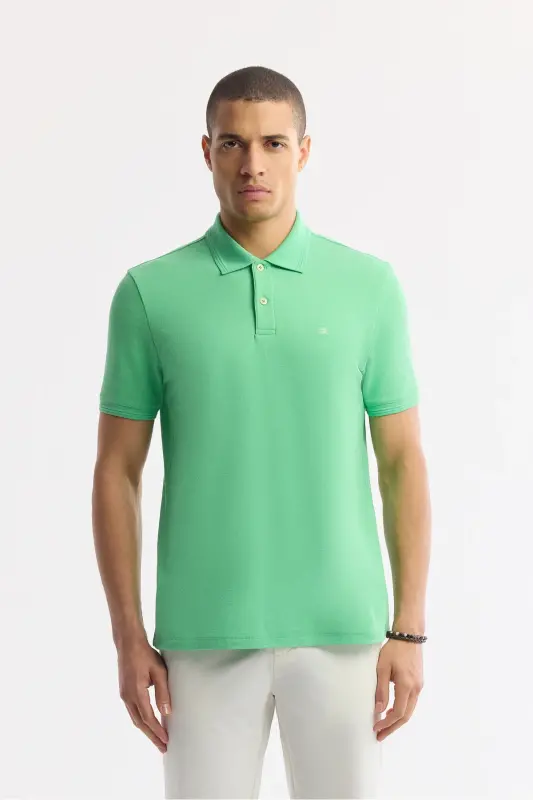 Erkek Neon Yeşil Kıvrılmaz Polo Yaka %100 Pamuk Basic Regular Fit T-Shirt B001032 - Neon Yeşil - AVVA