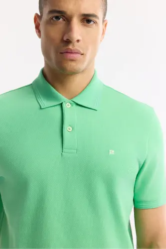 Erkek Neon Yeşil Kıvrılmaz Polo Yaka %100 Pamuk Basic Regular Fit T-Shirt B001032 - Neon Yeşil - AVVA (1)
