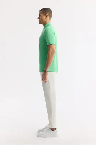 Erkek Neon Yeşil Kıvrılmaz Polo Yaka %100 Pamuk Basic Regular Fit T-Shirt B001032 - Neon Yeşil - 3