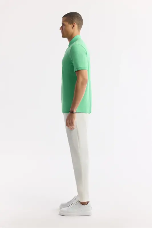 Erkek Neon Yeşil Kıvrılmaz Polo Yaka %100 Pamuk Basic Regular Fit T-Shirt B001032 - Neon Yeşil - 3