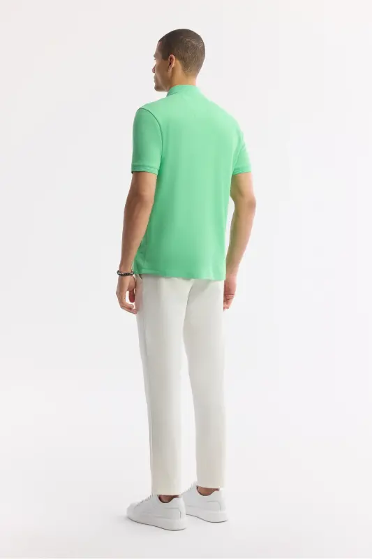 Erkek Neon Yeşil Kıvrılmaz Polo Yaka %100 Pamuk Basic Regular Fit T-Shirt B001032 - Neon Yeşil - 4