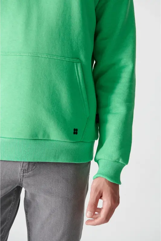 Erkek Neon Yeşil Şardonlu Kumaş Bisiklet Yaka Basic Sweatshirt E001018-Neon Yeşil - 2