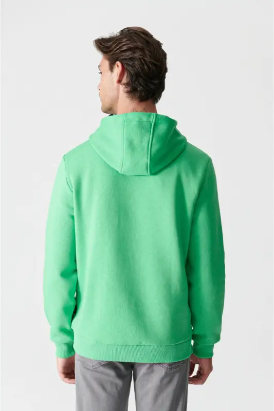 Erkek Neon Yeşil Şardonlu Kumaş Bisiklet Yaka Basic Sweatshirt E001018-Neon Yeşil - 4