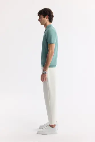 Erkek Nil Yeşili Polo Yaka Viskon Karışımlı Basic Triko Regular Fit T-Shirt B005120 - Nil Yeşili - 3