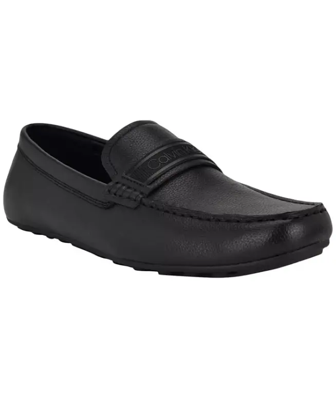 Men's Oliver Logo Gross Grain Loafers - Black - CALVIN KLEIN