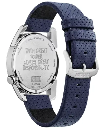 Erkek Örümcek Adam Mavi Deri Kayışlı Saat 42mm-Mavi - 3