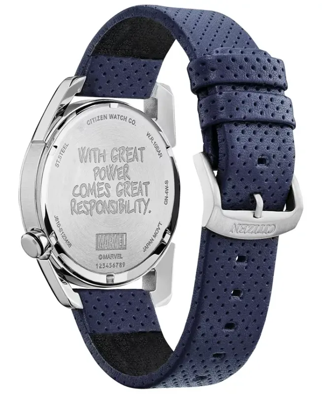 Erkek Örümcek Adam Mavi Deri Kayışlı Saat 42mm-Mavi - 3