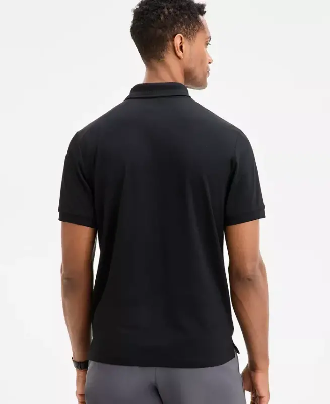 Men's Ottoman Short Sleeve Textured Quarter-Zip Polo Shirt, Exclusively at Modazone - Deep Black - 2