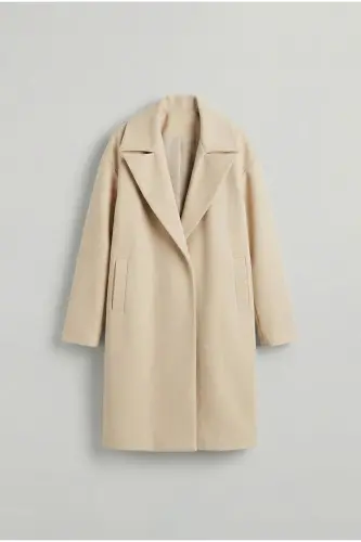 Erkek Oversize İtalyan Kaşe Kaban Açık Bej-Açık Bej - 1