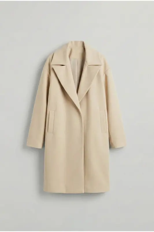 Erkek Oversize İtalyan Kaşe Kaban Açık Bej-Açık Bej - 1