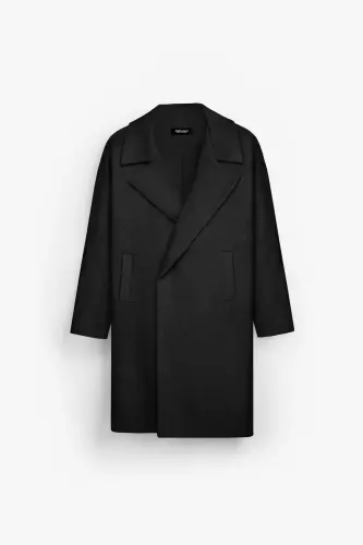 Erkek Oversize Kaşe Kaban Siyah 