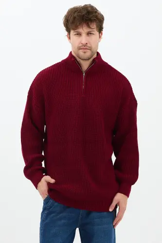 erkek oversize premium kalite salaş kazak-Bordo - 2