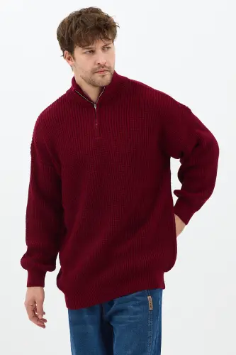 erkek oversize premium kalite salaş kazak-Bordo - 5