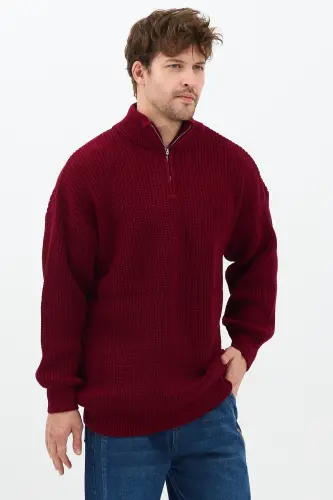 erkek oversize premium kalite salaş kazak-Bordo - 3