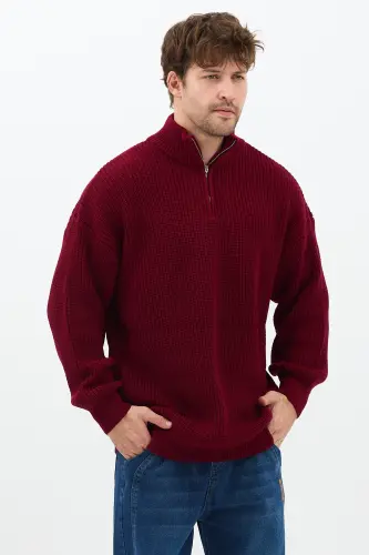 erkek oversize premium kalite salaş kazak-Bordo - 7