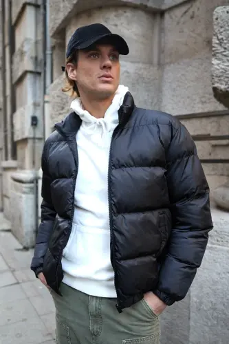 Erkek Oversize Şişme Mont Siyah Rüzgar Geçirmez-Siyah - DANGER (1)