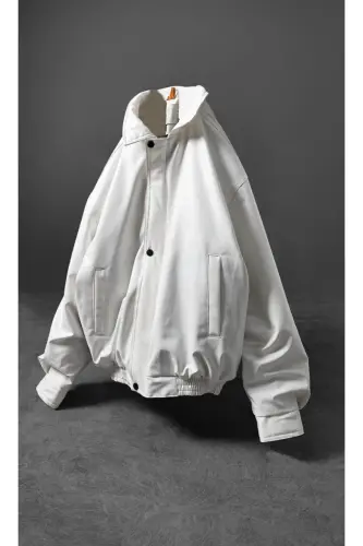 ERKEK OVERSİZE/SALAŞ PREMİUM BOMBER DERİ CEKET-Ekru deri 