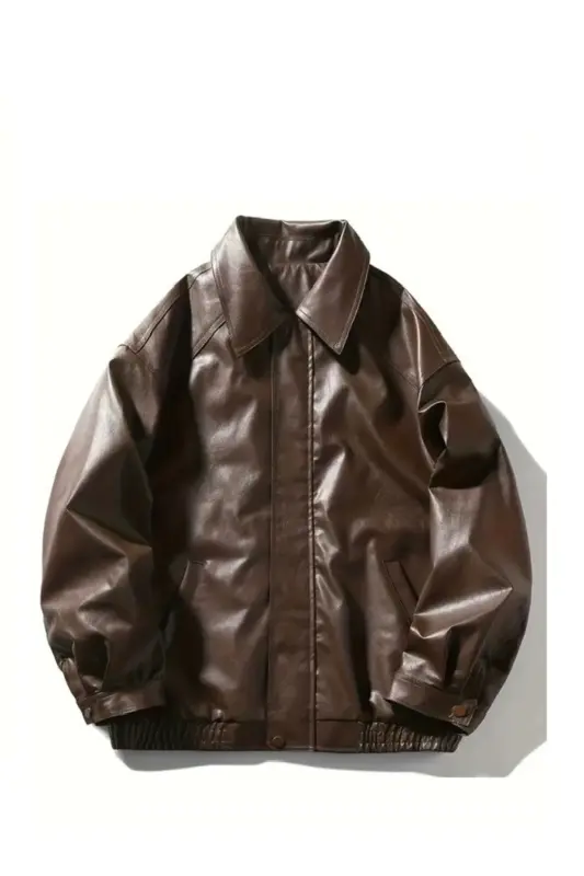 ERKEK OVERSİZE/SALAŞ PREMİUM BOMBER DERİ CEKET-Kahverengi deri - BASEL.CO