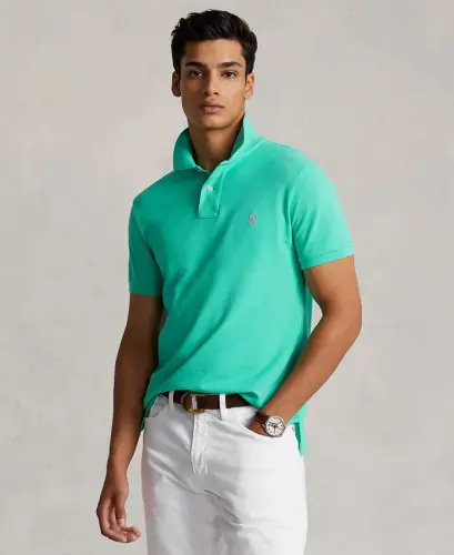 Men's Custom Slim-Fit Mesh Polo Shirt - Sunset Green - 1
