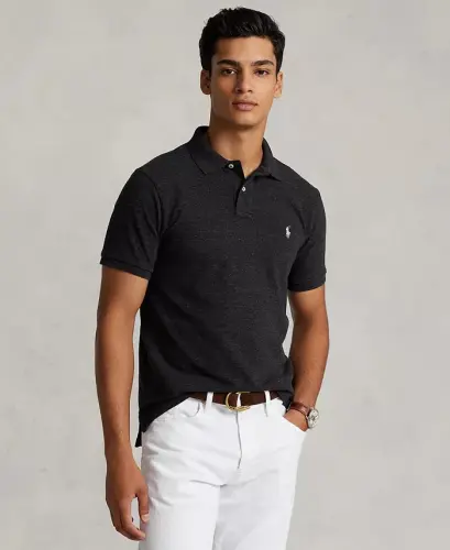 Men's Custom Slim-Fit Mesh Polo Shirt - Black Marl Heather 