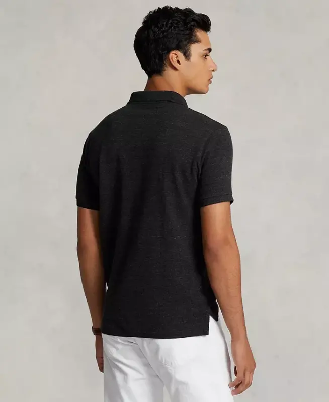 Men's Custom Slim-Fit Mesh Polo Shirt - Black Marl Heather - 4