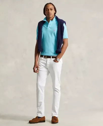 Men's Custom Slim-Fit Mesh Polo Shirt - Cabana Blue 