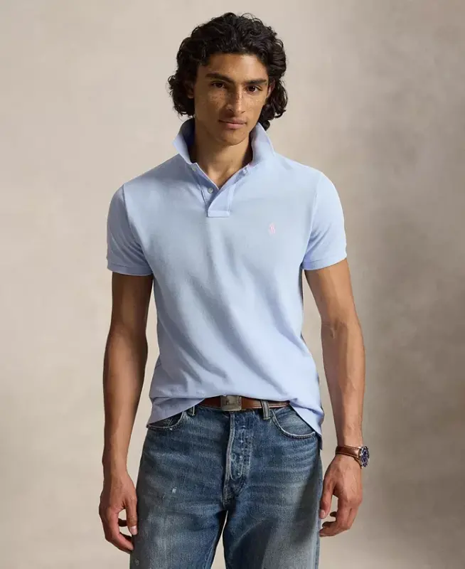 Men's Custom Slim-Fit Mesh Polo Shirt - Pebble Blue - 1