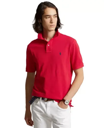 Men's Custom Slim-Fit Mesh Polo Shirt - Red 