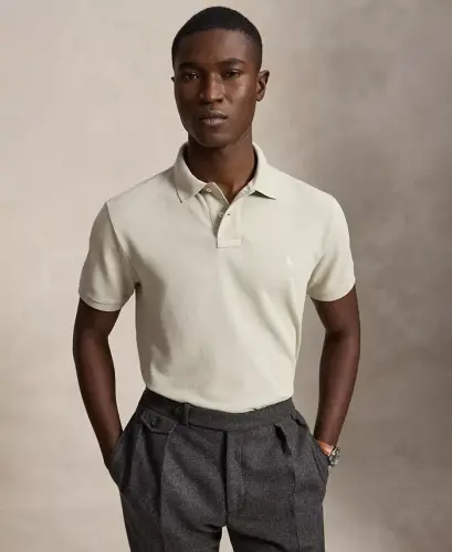 Men's Custom Slim-Fit Mesh Polo Shirt - Classic Stone/C8125 - 1