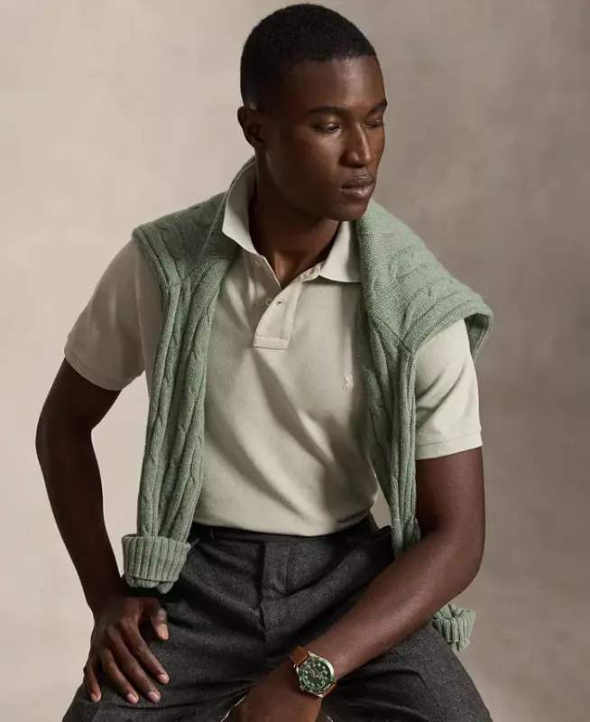 Men's Custom Slim-Fit Mesh Polo Shirt - Classic Stone/C8125 - 3