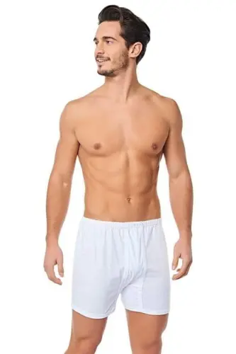 Erkek Paçalı Külot Boxer 6'lı Paket Beyaz %100 Pamuk Penye - 3