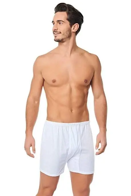 Erkek Paçalı Külot Boxer 6'lı Paket Beyaz %100 Pamuk Penye - 3