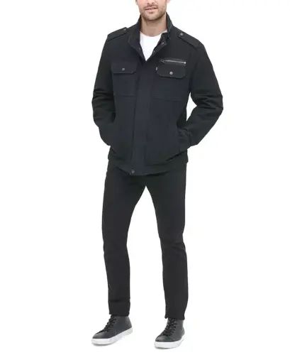Men's Cotton Zip-Front Jacket - Black 
