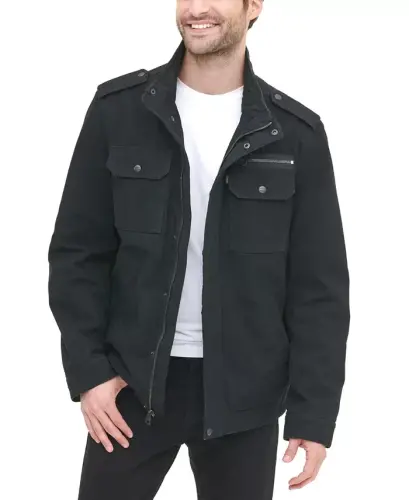 Men's Cotton Zip-Front Jacket - Black - 2