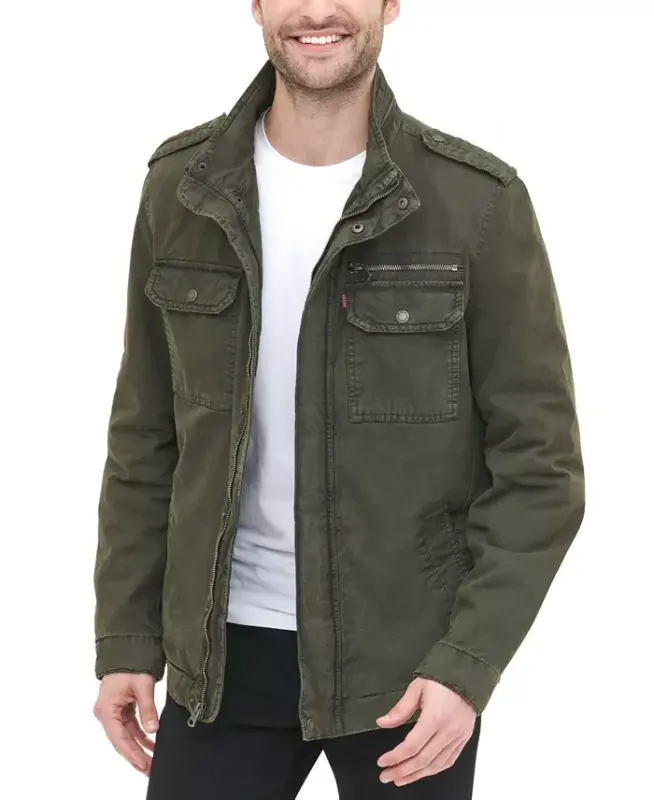Men's Cotton Zip-Front Jacket - Olive - 1